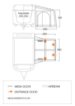 Vango Balletto Air 260 Elements Proshield Caravan Awning (2023) -Outdoor Camping Store balletto 260 floorplan low v3