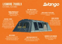Vango Lismore 700DLX Poled Tent Package (2023) -Outdoor Camping Store lismore 700dlx infographic