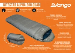Vango Nitestar Alpha 300 Quad Sleeping Bag (FOG) -Outdoor Camping Store nitestar 300 infographic