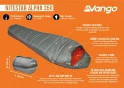 Vango Nitestar Alpha 350 Sleeping Bag (Fog) -Outdoor Camping Store nitestar 350 infographic