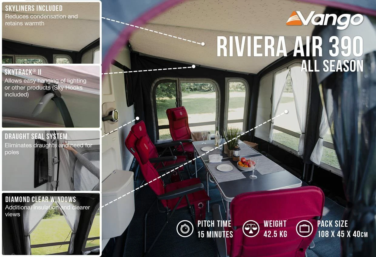 Vango Riviera Air 390 Elements All Season Caravan Awning (2023) Vango Airbeam Vango Riviera Air 390 Elements All Season Caravan Awning (2023) -Outdoor Camping Store riviera air 390 as in