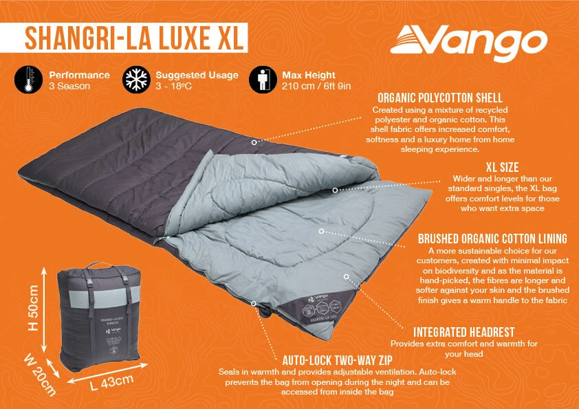 Vango Shangri-La Luxe XL Sleeping Bag (2023) Vango Shangri-La Luxe XL Sleeping Bag (2023) -Outdoor Camping Store shangri