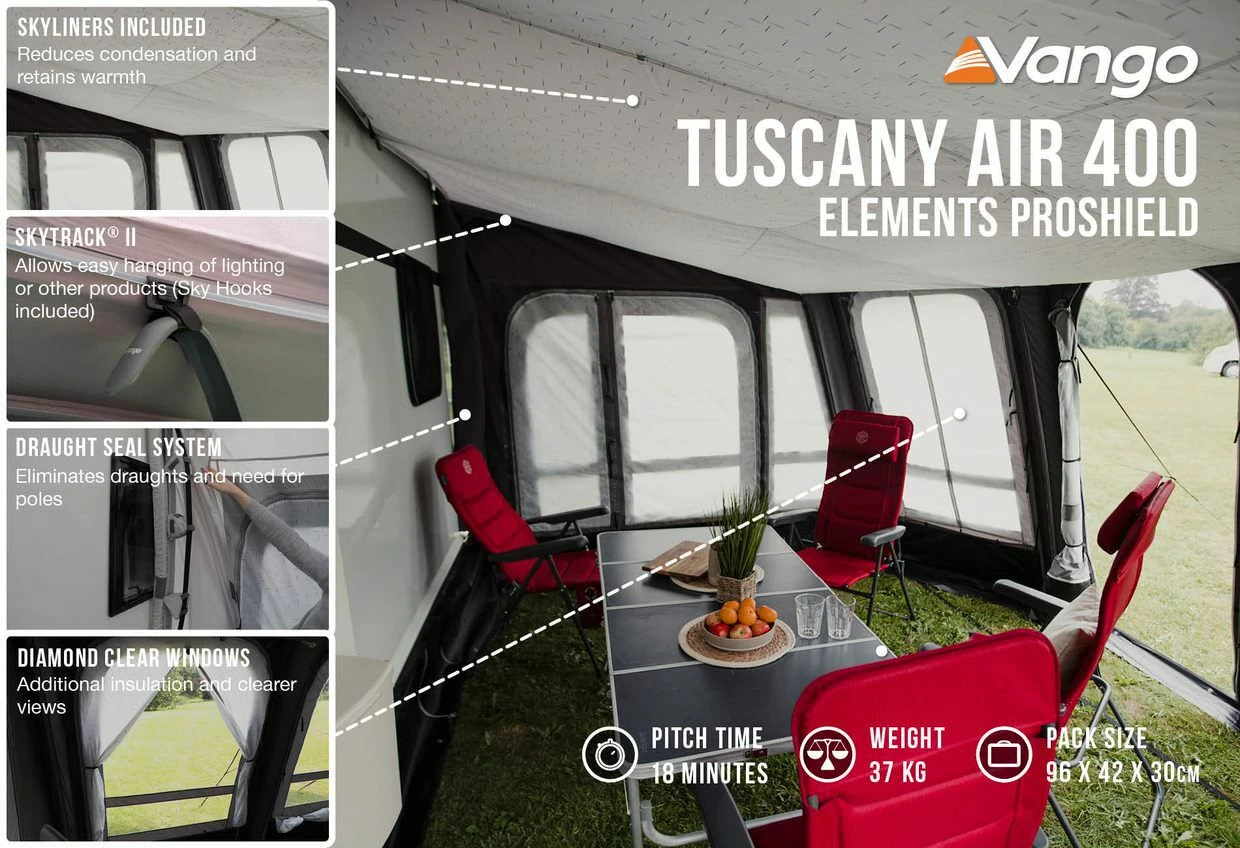 Vango Tuscany Air 400 Elements Proshield Caravan Awning (2023) Vango Airbeam Vango Tuscany Air 400 Elements Proshield Caravan Awning (2023) -Outdoor Camping Store tuscany air 400 eps in