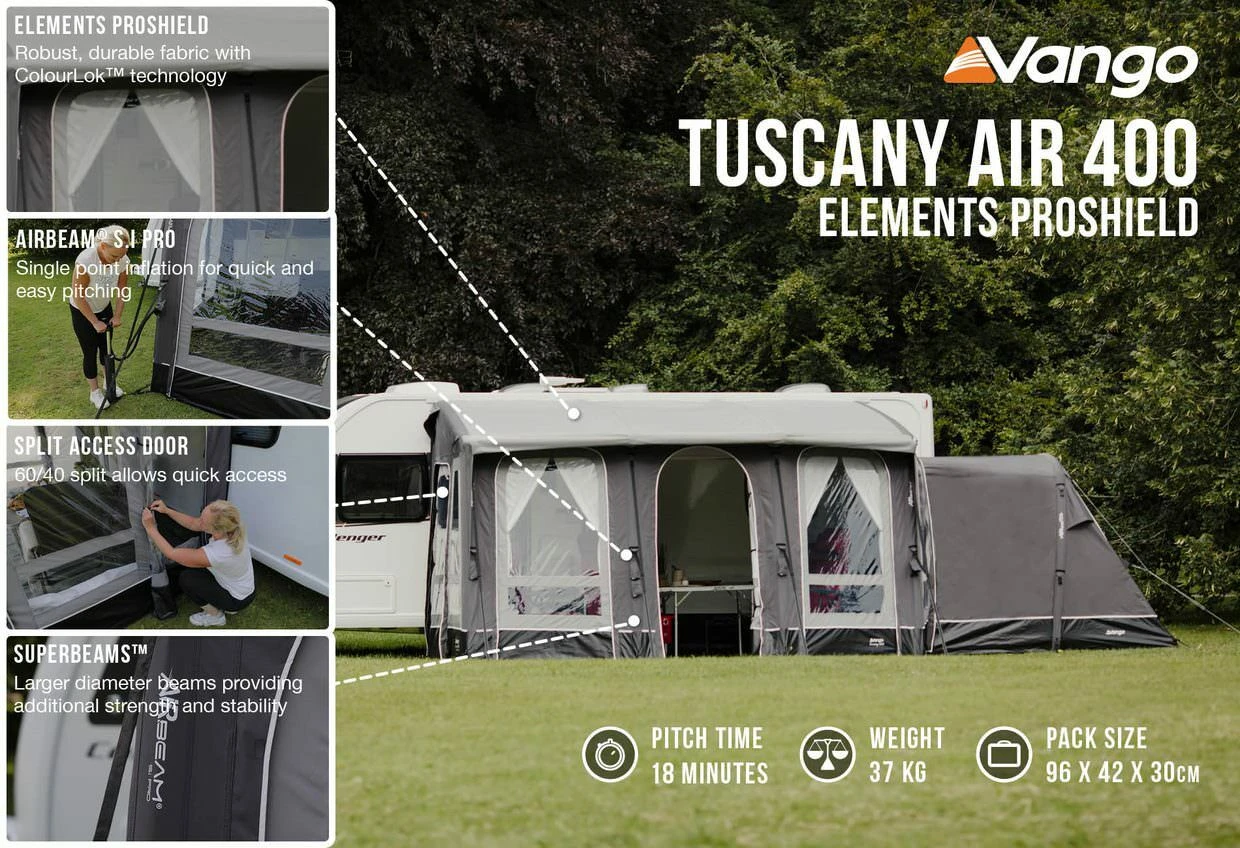 Vango Tuscany Air 400 Elements Proshield Caravan Awning (2023) Vango Airbeam Vango Tuscany Air 400 Elements Proshield Caravan Awning (2023) -Outdoor Camping Store tuscany air 400 eps 1